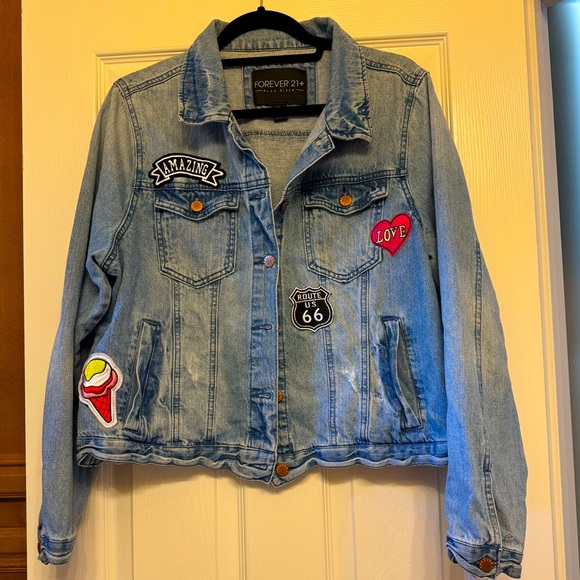 FOREVER 21+ - Denim Jacket in Blue with Fun Appliques - Picture 2 of 5